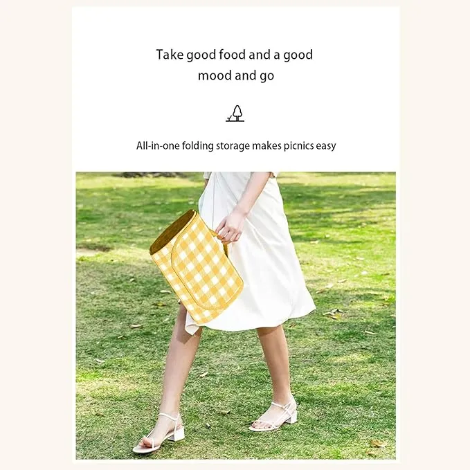 1 Foldable Picnic Blanket Large Size 80 ""x 80"" Family Outdoor Camping Dinner for 8 People can sit 40 ""x 60"" Couples Exclusive mat, (40""×60 ""), Yellow