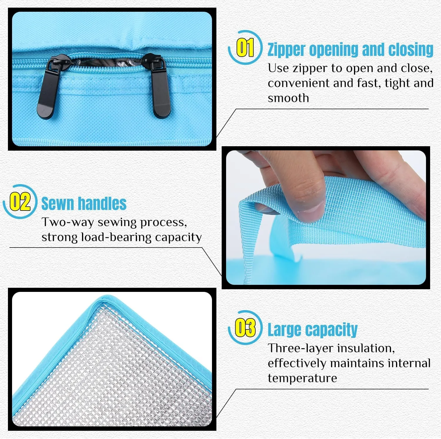 1 Pack Insulated Food Delivery Bag Blue Pizza Delivery Bags for Hot & Cold Food, Large Capacity Reusable Warming Bag Catering Cooler Bag for Party