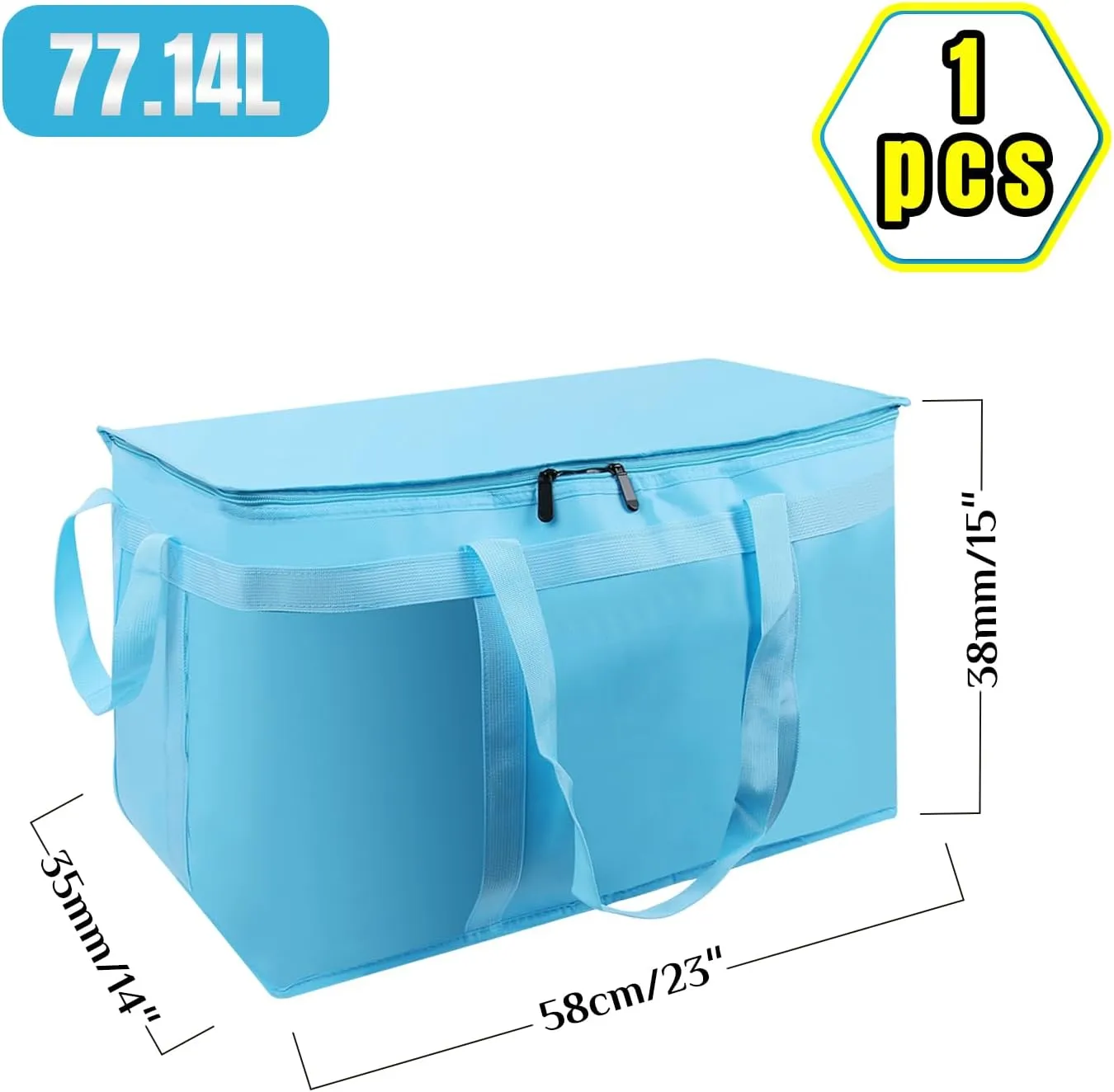 1 Pack Insulated Food Delivery Bag Blue Pizza Delivery Bags for Hot & Cold Food, Large Capacity Reusable Warming Bag Catering Cooler Bag for Party