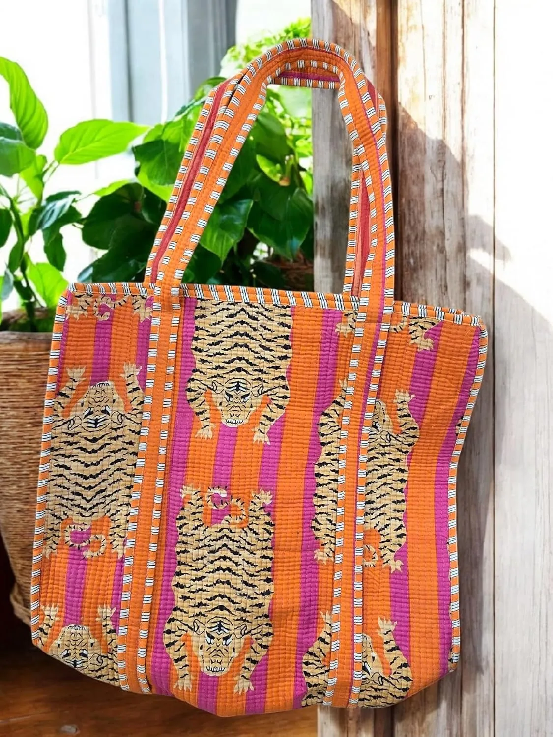 100% Cotton Quilted Tote Bag –Handmade Shoulder Bag Animal Print Lightweight for Shopping, Travel & Daily Use