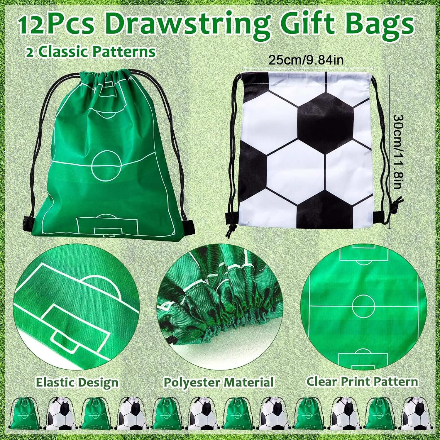 110 Pcs Soccer Party Favors for Kids 12 Sets Sports Party Supplies Drawstring Bag Backpack with Keychains Mini Soccer Stress Ball Slaps Bracelets Goodie Bag Stickers Toy Presents Gift Set
