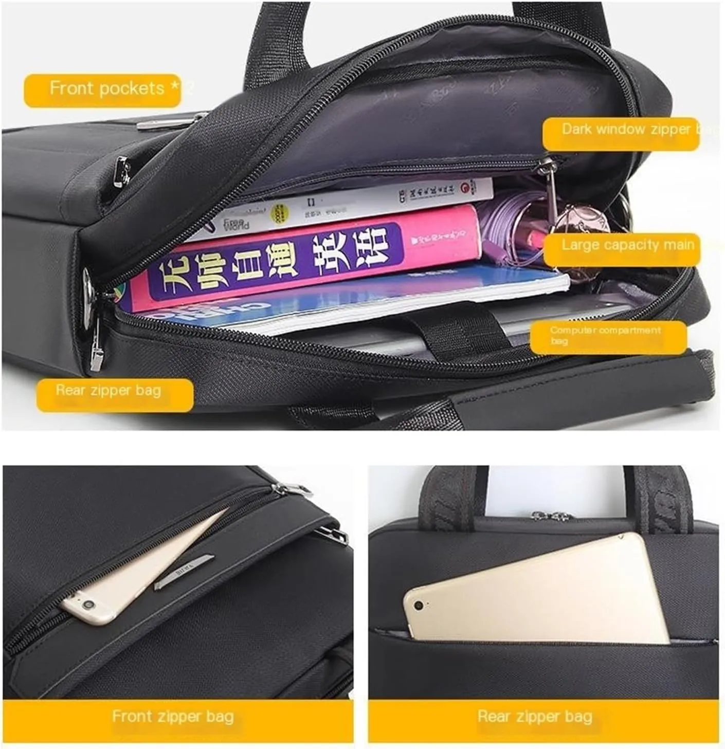 12 Inch Vertical Document Bag Fit for IPAD, Low Water Permeability Shoulder Hand Crossbody Bag for Business Travel