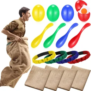 12 Pcs Potato Sack Race Bags Outdoor Lawn Games with Egg Spoon Race Games, 3 Legged Relay Race Bands Carnival Games Outside Birthday Party for Family