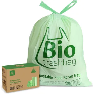 13 Gallon Compostable Trash Bags, Biodegradable Drawstring Compost Food Waste Bags, 50 Count, Heavy Duty 1 Mil, 49.2 Liter, Tall Kitchen Large Garbage Bags, US BPI and Europe OK Compost