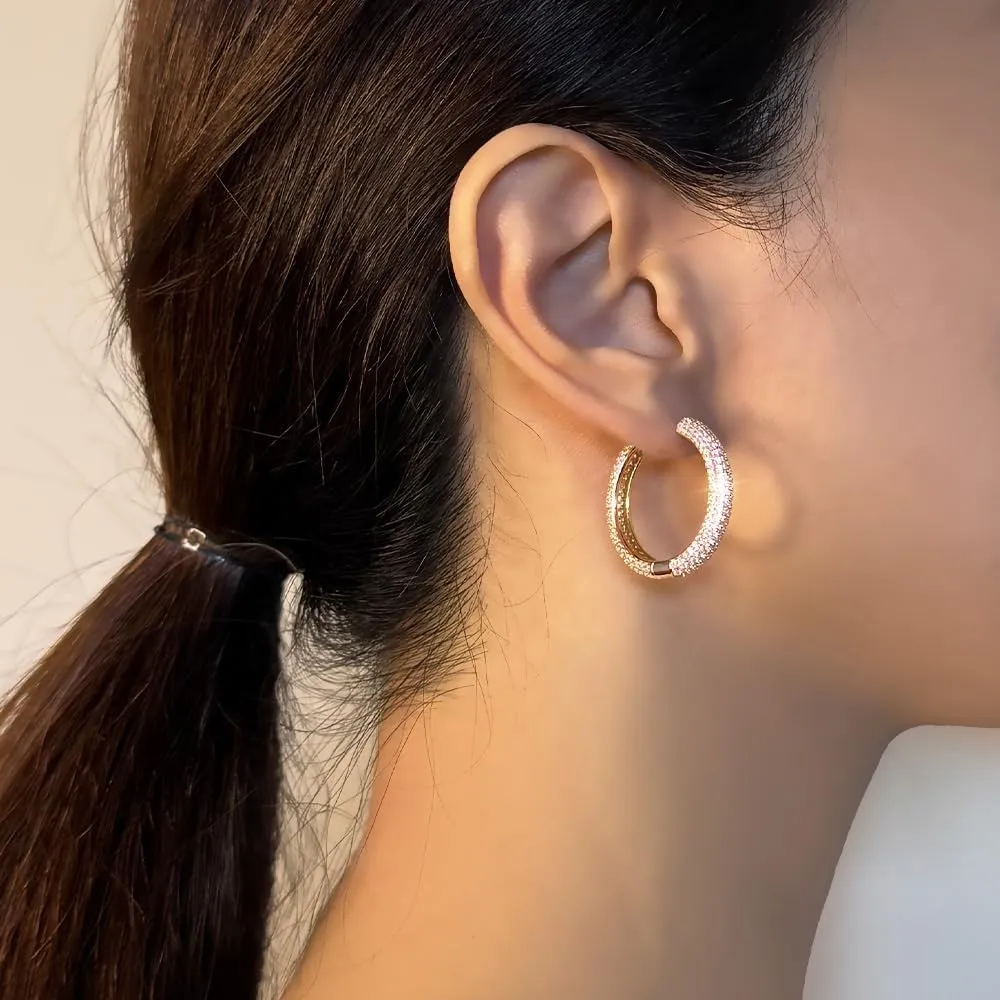 14K Gold Earrings, Diamond Hoop Earrings, Chunky Gold Earrings, Gold Infinity Hoop Earrings, Gold Hoop Earrings with Diamond, Pink Jewelry, Diamond Hoop Earrings, 1 inch | 2 inch
