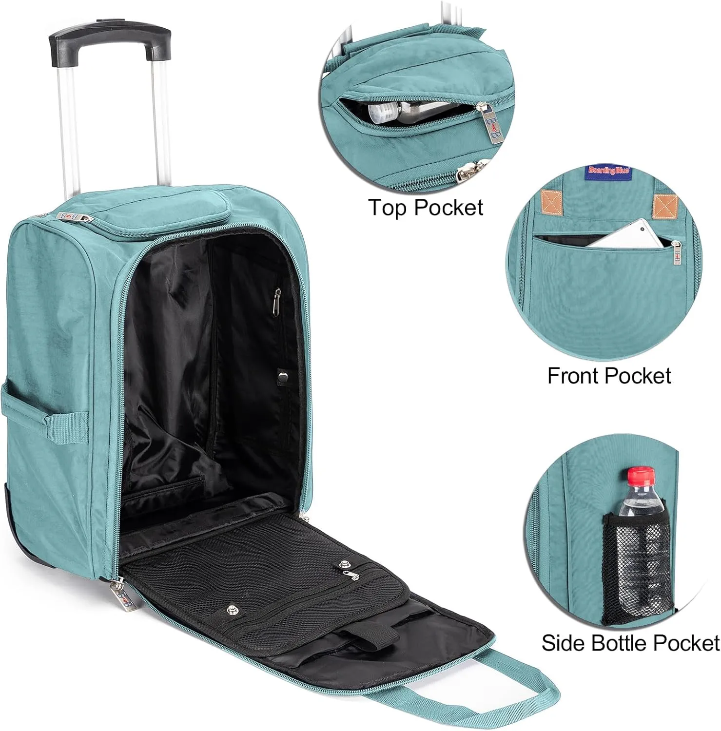 17x13x8 Inches JetBlue Airlines Rolling Personal Item Underseat Travel Bag - Suitable for Major Airlines including Spirit, Jetblue, and Frontier - Duffel Bag Design (Beau Blue)