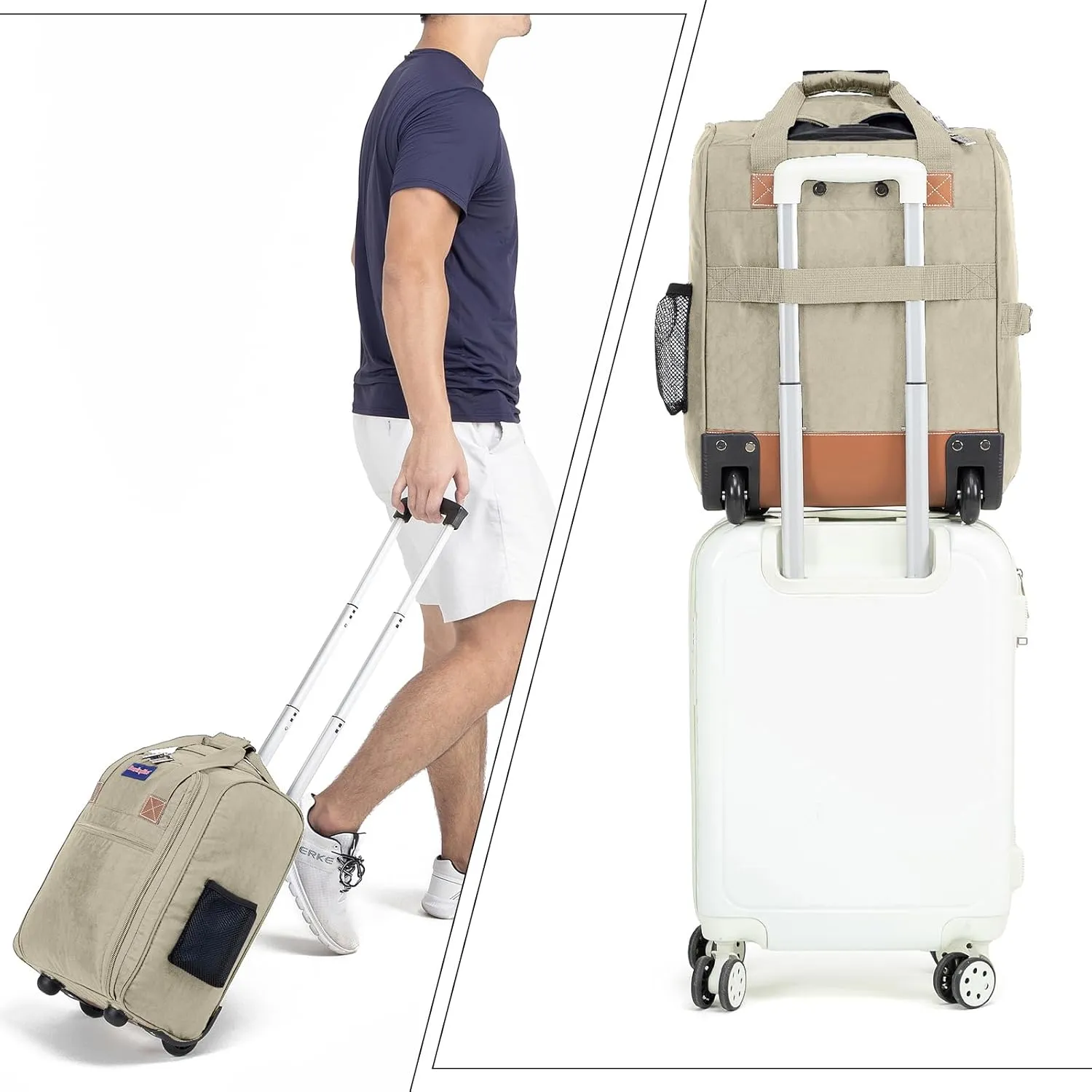 17x13x8 Inches JetBlue Airlines Rolling Personal Item Underseat Travel Bag - Suitable for Major Airlines including Spirit, Jetblue and Frontier- Duffel Bag Design (Ivory)