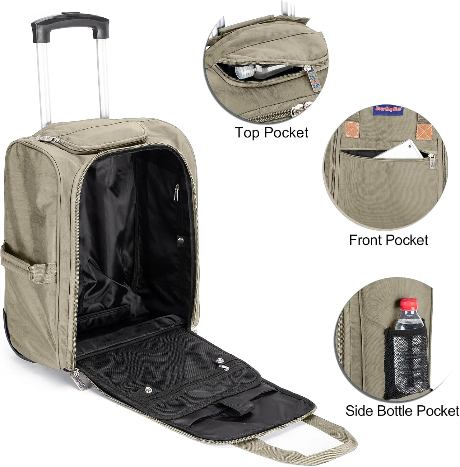 17x13x8 Inches JetBlue Airlines Rolling Personal Item Underseat Travel Bag - Suitable for Major Airlines including Spirit, Jetblue and Frontier- Duffel Bag Design (Ivory)