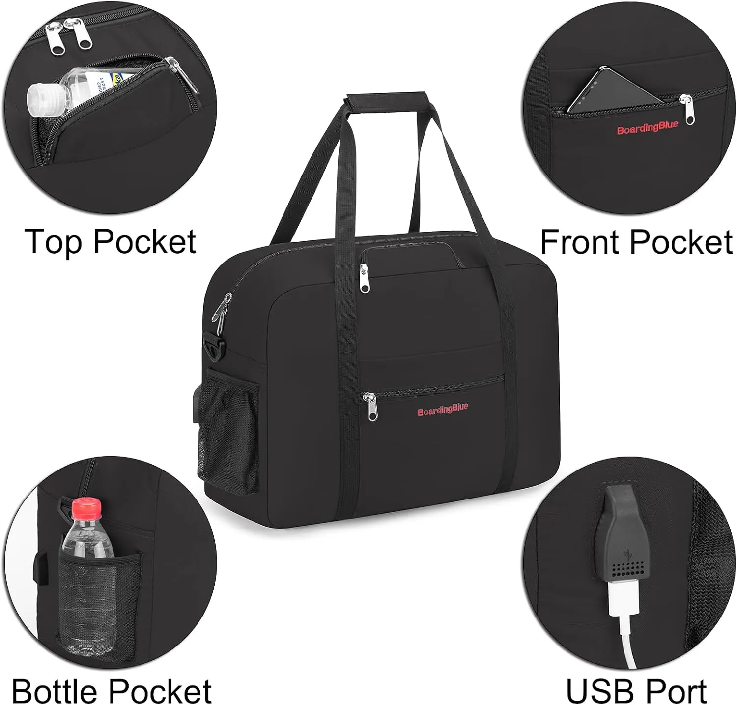 17X13X8 Inches JetBlus Airlines Personal Item Under Seat Duffel bag Suitable for Major Airlines including Spirit, Jetblue, Frontier, and American - Duffel Bag Design (Black)