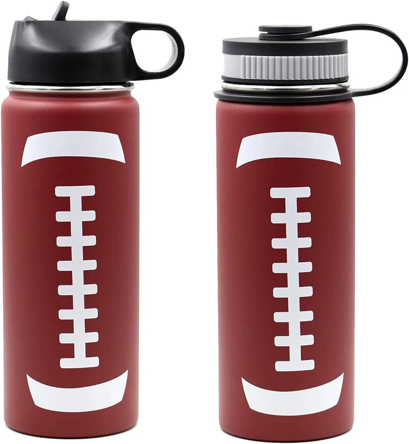 18 oz Football Water Bottle, Metal Travel Tumbler Sports Flask with 2 Lids, Stainless Steel Thermos Double Wall Vacuum Insulated Water Bottles, Football Accessories Gear Gifts for Boys Girls Mom Men