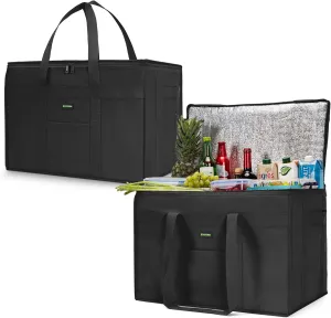 2-Pack Heavy-Duty Insulated Grocery Bags & Food Delivery Bag – Collapsible Cooler Bag with Zippered Top | Reusable Shopping Bags for Groceries, Picnics, Easy Storage(XXXL Black)