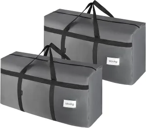 2 Pack Moving Bags Heavy Duty Extra Large 90L, College Packing Bags for Moving Clothes, Moving Supplies & Boxes with Zippers and Handles, Storage Bags Moving Totes Camping Essentials (Grey)