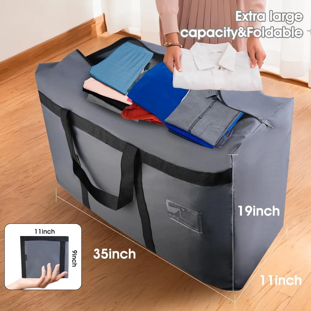 2 Pack Moving Bags Heavy Duty Extra Large 90L, College Packing Bags for Moving Clothes, Moving Supplies & Boxes with Zippers and Handles, Storage Bags Moving Totes Camping Essentials (Grey)