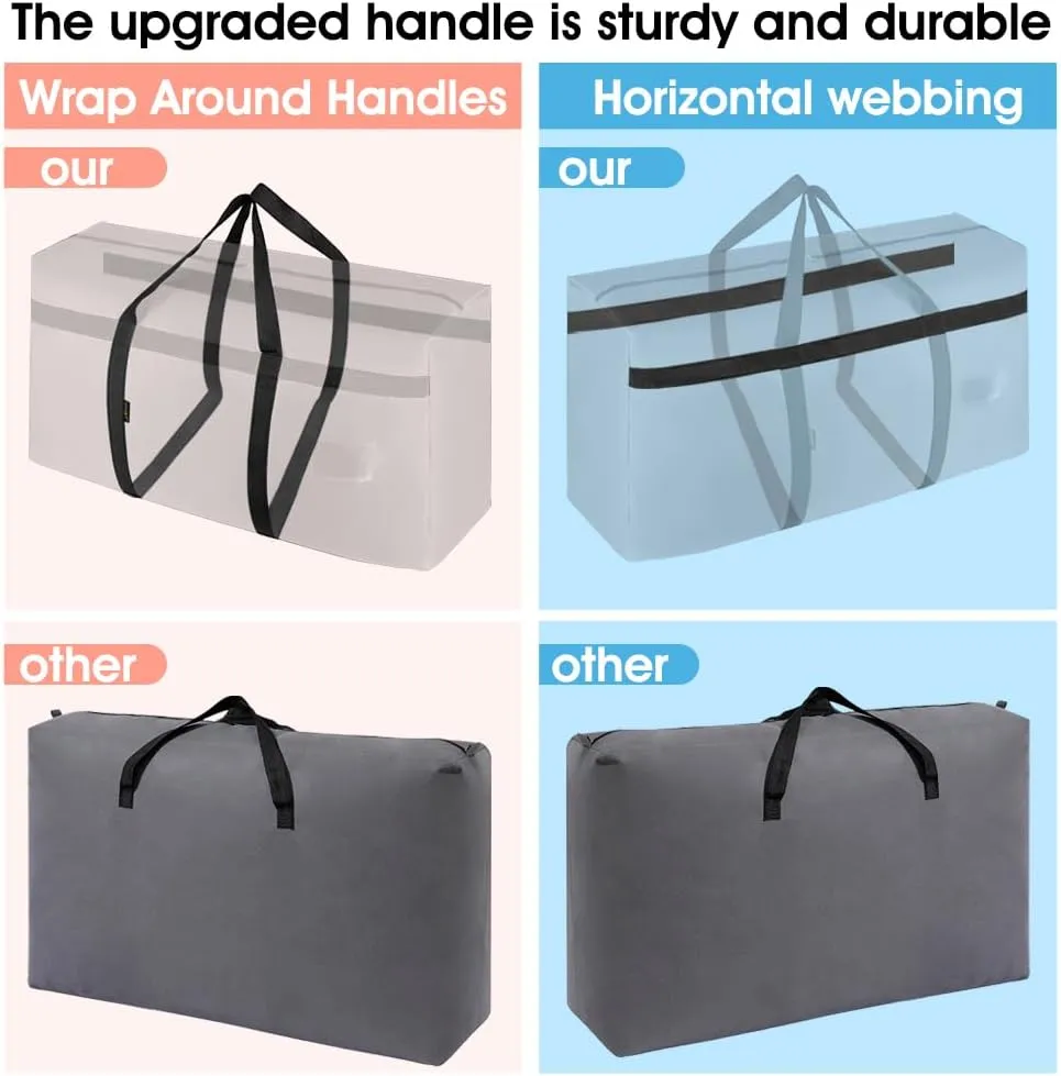 2 Pack Moving Bags Heavy Duty Extra Large 90L, College Packing Bags for Moving Clothes, Moving Supplies & Boxes with Zippers and Handles, Storage Bags Moving Totes Camping Essentials (Grey)