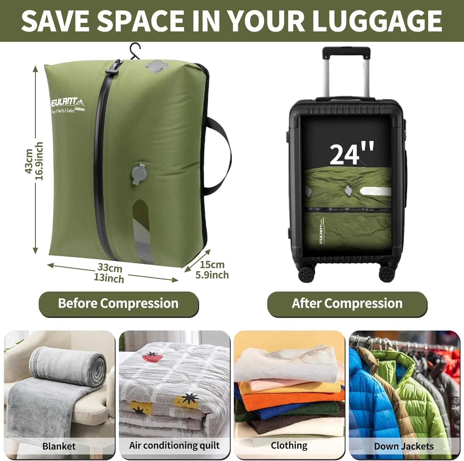2 Pack Reusable Vacuum Bags for Travel,Waterproof Professional IP67 Zipper Reusable Vacuum Compression Bags,Space Saver Bags for Suitcases Backpack(No Pump)