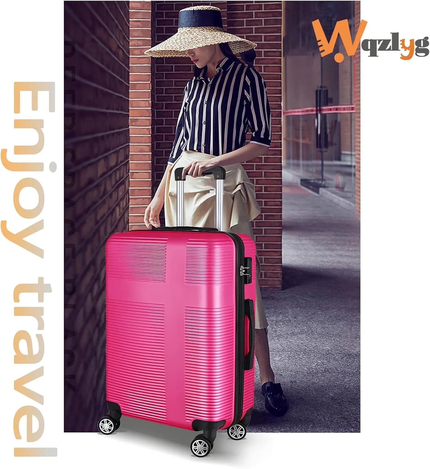 20 Inch Carry on Luggage 22x14x9 Airline Approved, Hard Shell Suitcase with Spinner Wheels, Lightweight Rolling Luggage for Travel,Rose Red