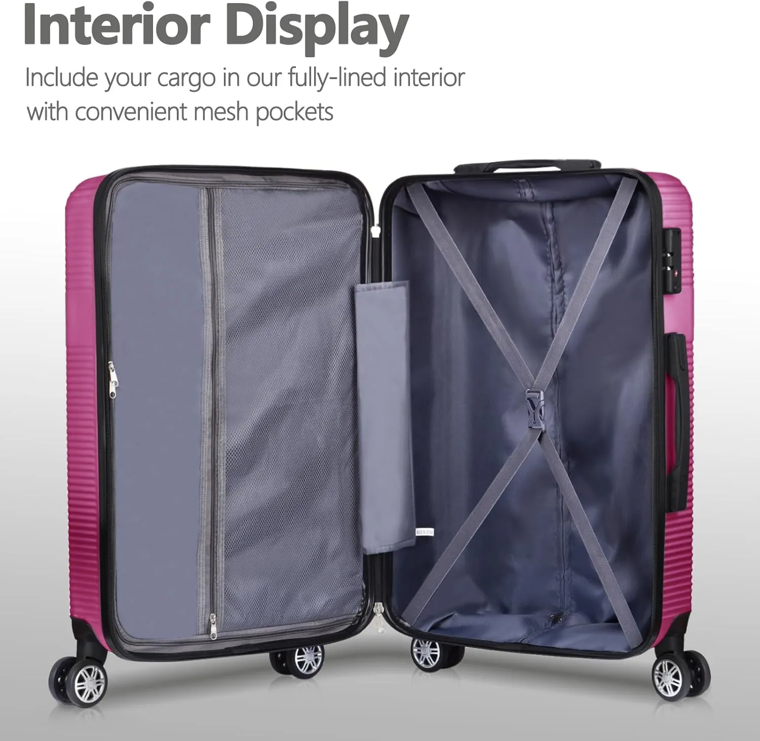 20 Inch Carry on Luggage 22x14x9 Airline Approved, Hard Shell Suitcase with Spinner Wheels, Lightweight Rolling Luggage for Travel,Rose Red