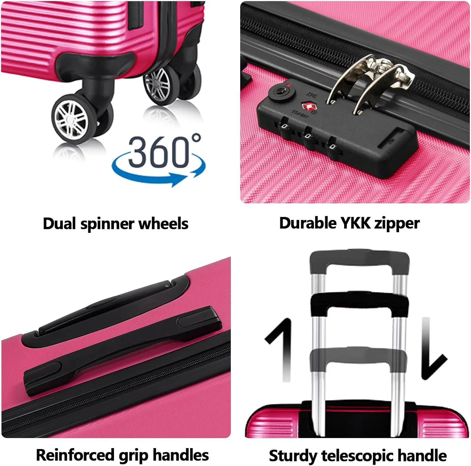 20 Inch Carry on Luggage 22x14x9 Airline Approved, Hard Shell Suitcase with Spinner Wheels, Lightweight Rolling Luggage for Travel,Rose Red