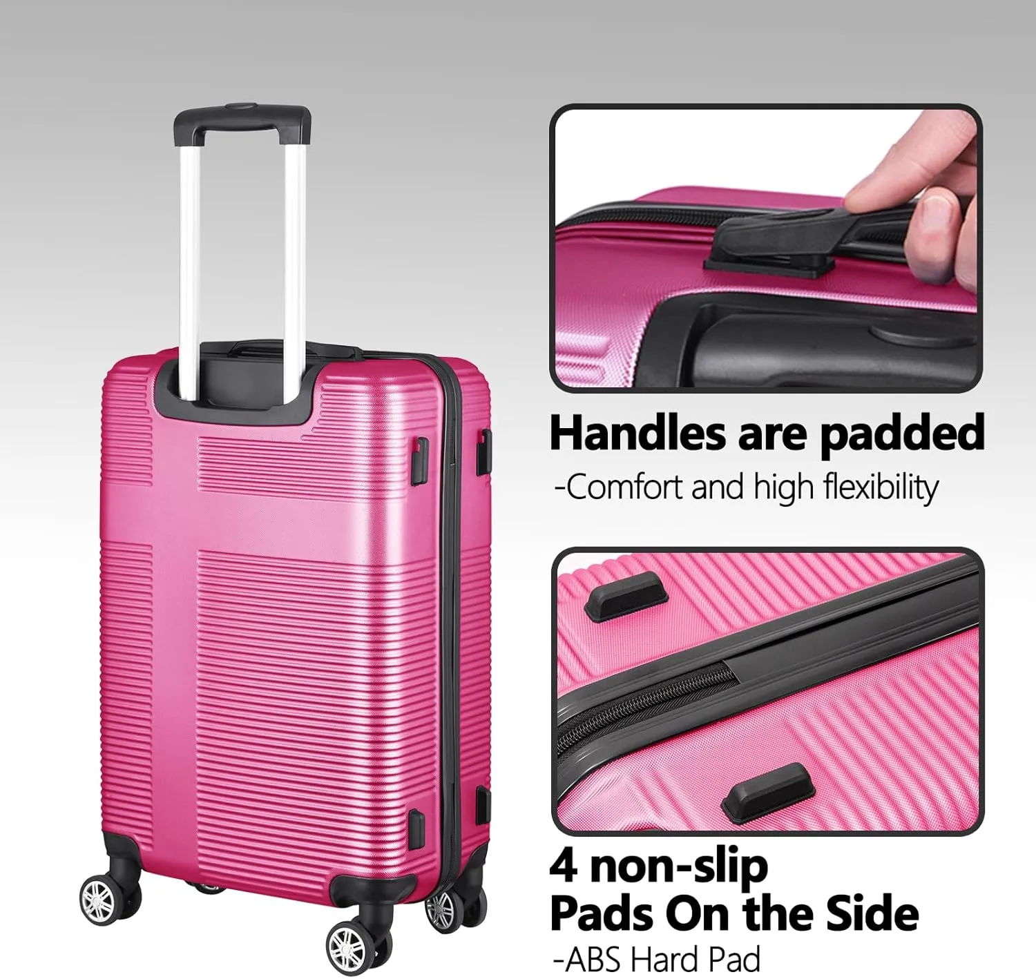20 Inch Carry on Luggage 22x14x9 Airline Approved, Hard Shell Suitcase with Spinner Wheels, Lightweight Rolling Luggage for Travel,Rose Red