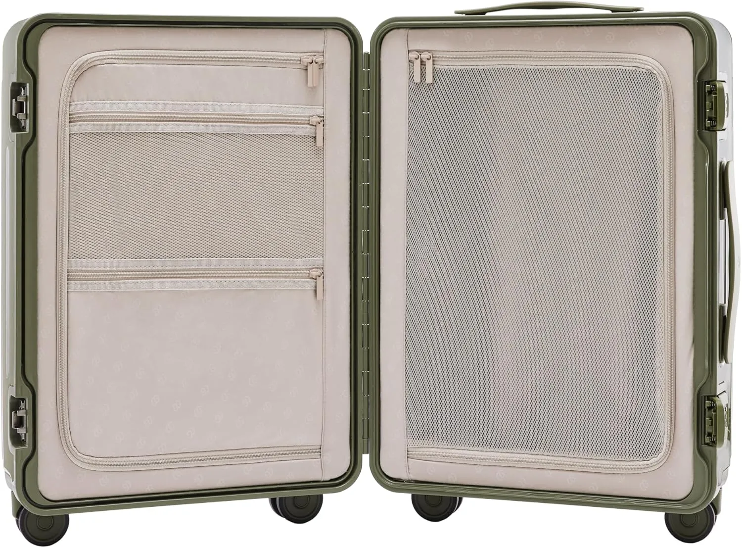 20 Inch Zipperless Luggage, Aluminium Frame Luggage, Carry on Luggage 22x14x9 Airline Approved, Hard Shell Suitcase with Spinner Wheels, Dual TSA Lock (Army Green, Manhattan Pro)