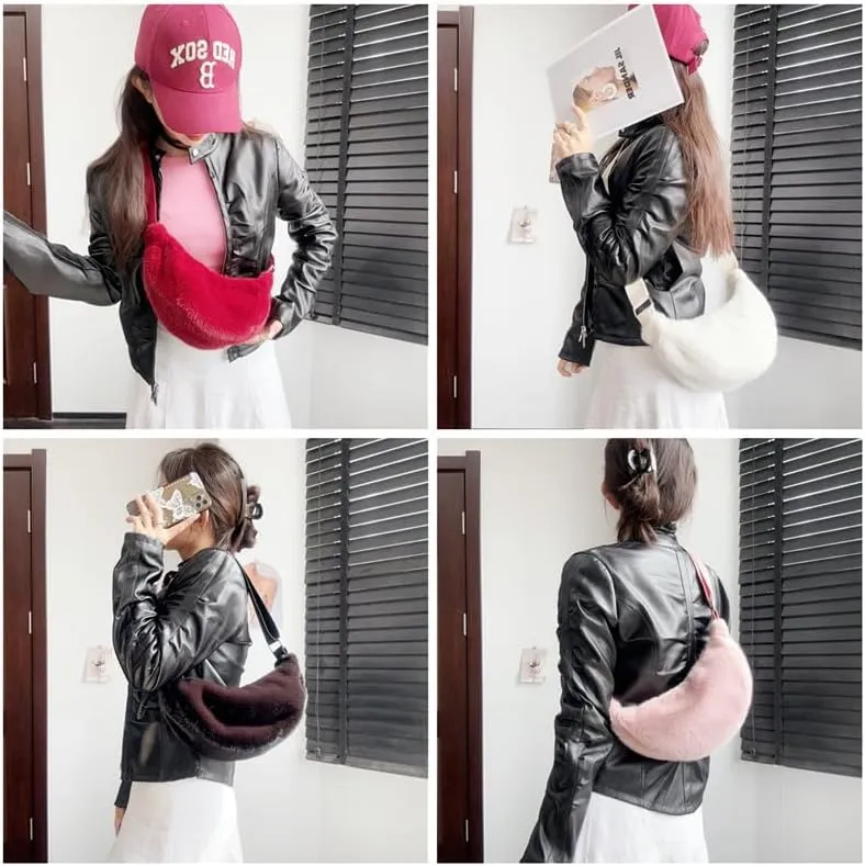 2024 Women's Plush Crossbody Dumpling Bag, Smart Casual Crossbody Shoulder Bag Y2K Purse Women's Crescent Bag