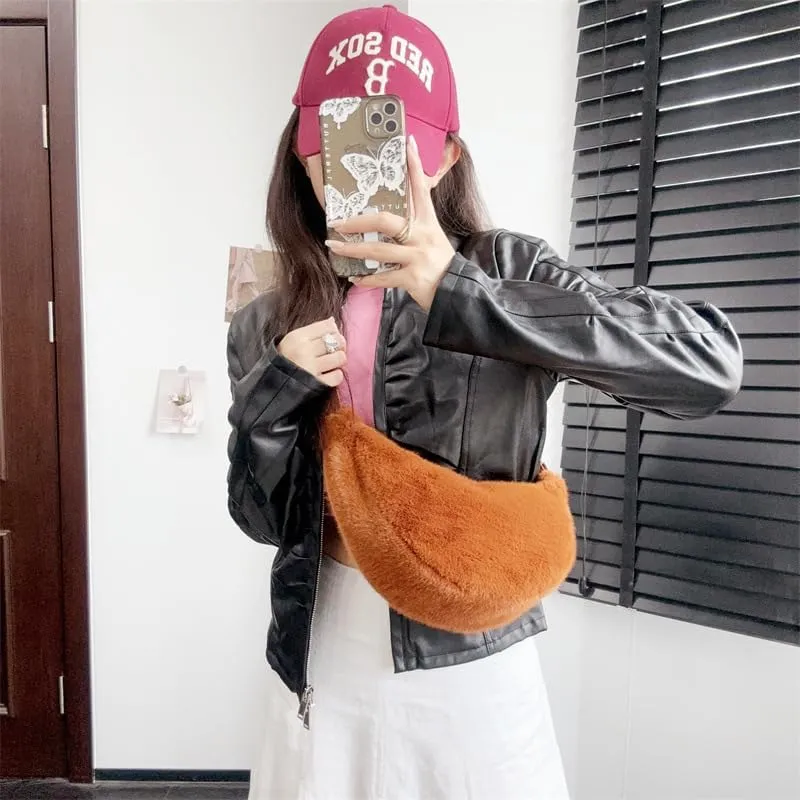 2024 Women's Plush Crossbody Dumpling Bag, Smart Casual Crossbody Shoulder Bag Y2K Purse Women's Crescent Bag