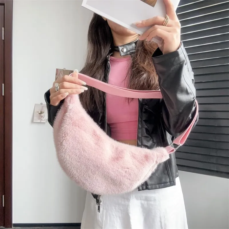 2024 Women's Plush Crossbody Dumpling Bag, Smart Casual Crossbody Shoulder Bag Y2K Purse Women's Crescent Bag