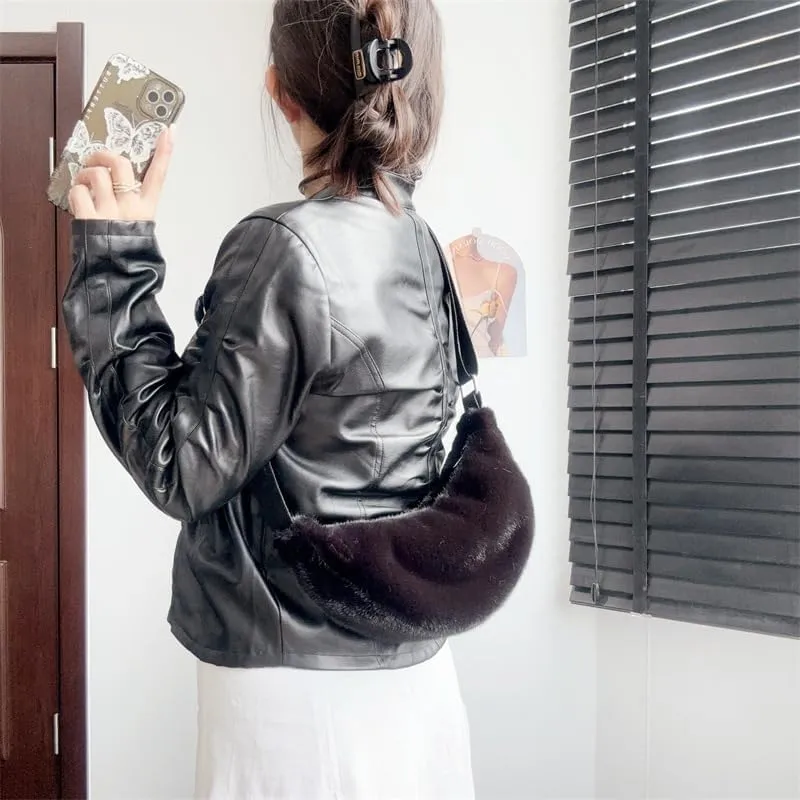 2024 Women's Plush Crossbody Dumpling Bag, Smart Casual Crossbody Shoulder Bag Y2K Purse Women's Crescent Bag