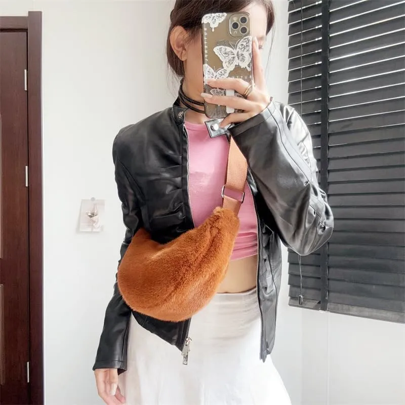 2024 Women's Plush Crossbody Dumpling Bag, Smart Casual Crossbody Shoulder Bag Y2K Purse Women's Crescent Bag