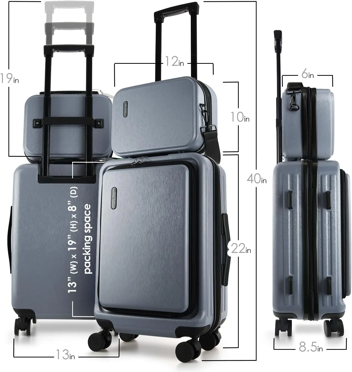 22 Inch Carry On Luggage, Carry On Suitcase with Wheels, Hardside Luggage Carry-On, Expandable Grey Small Suitcase, Hard Shell Carry-on Luggage, Spinner Luggage with Cosmetic Bag