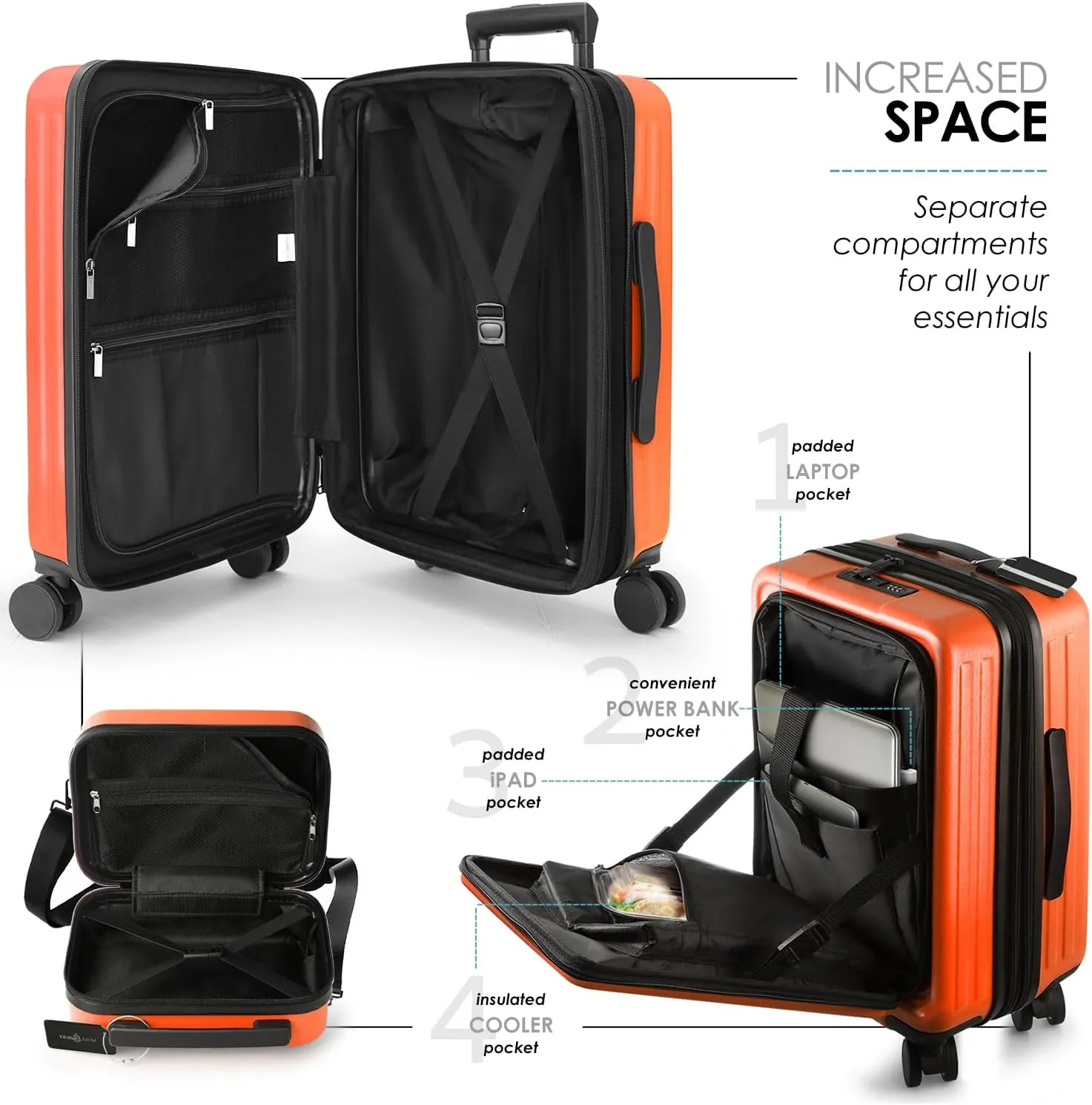 22 Inch Carry On Luggage, Carry On Suitcase with Wheels, Hardside Luggage Carry-On, Expandable Orange Small Suitcase, Hard Shell Carry-on Luggage, Spinner Luggage with Cosmetic Bag