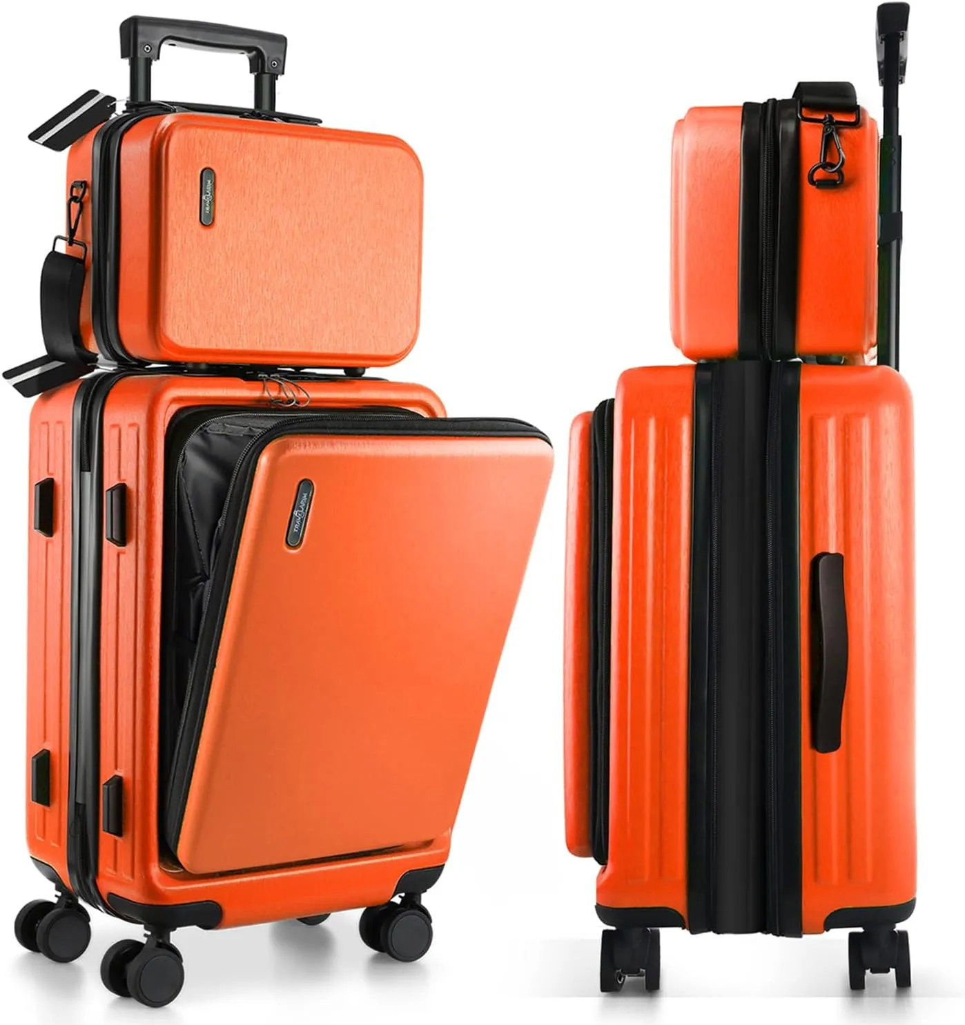 22 Inch Carry On Luggage, Carry On Suitcase with Wheels, Hardside Luggage Carry-On, Expandable Orange Small Suitcase, Hard Shell Carry-on Luggage, Spinner Luggage with Cosmetic Bag