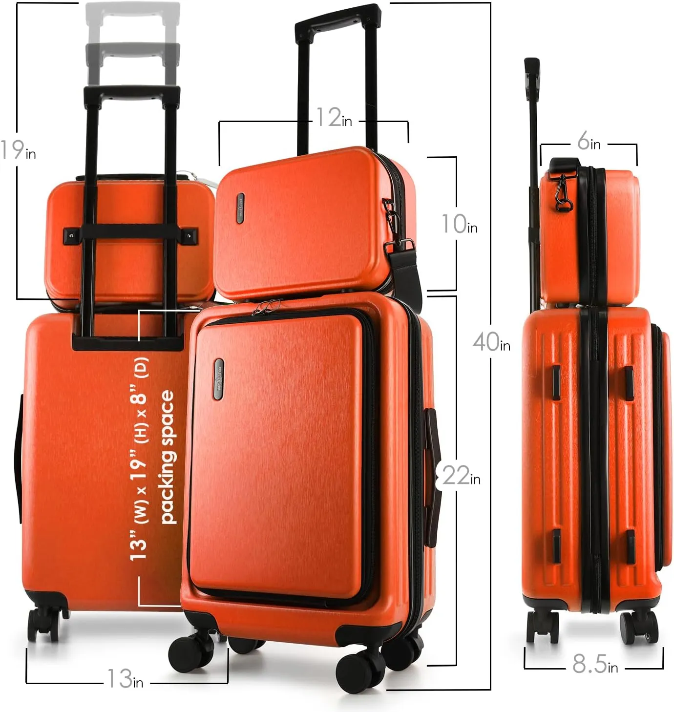 22 Inch Carry On Luggage, Carry On Suitcase with Wheels, Hardside Luggage Carry-On, Expandable Orange Small Suitcase, Hard Shell Carry-on Luggage, Spinner Luggage with Cosmetic Bag
