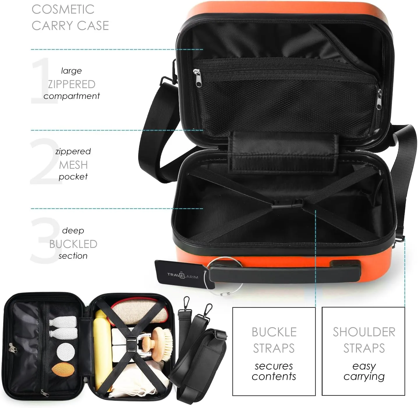 22 Inch Carry On Luggage, Carry On Suitcase with Wheels, Hardside Luggage Carry-On, Expandable Orange Small Suitcase, Hard Shell Carry-on Luggage, Spinner Luggage with Cosmetic Bag