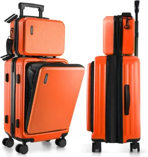 22 Inch Carry On Luggage, Carry On Suitcase with Wheels, Hardside Luggage Carry-On, Expandable Orange Small Suitcase, Hard Shell Carry-on Luggage, Spinner Luggage with Cosmetic Bag