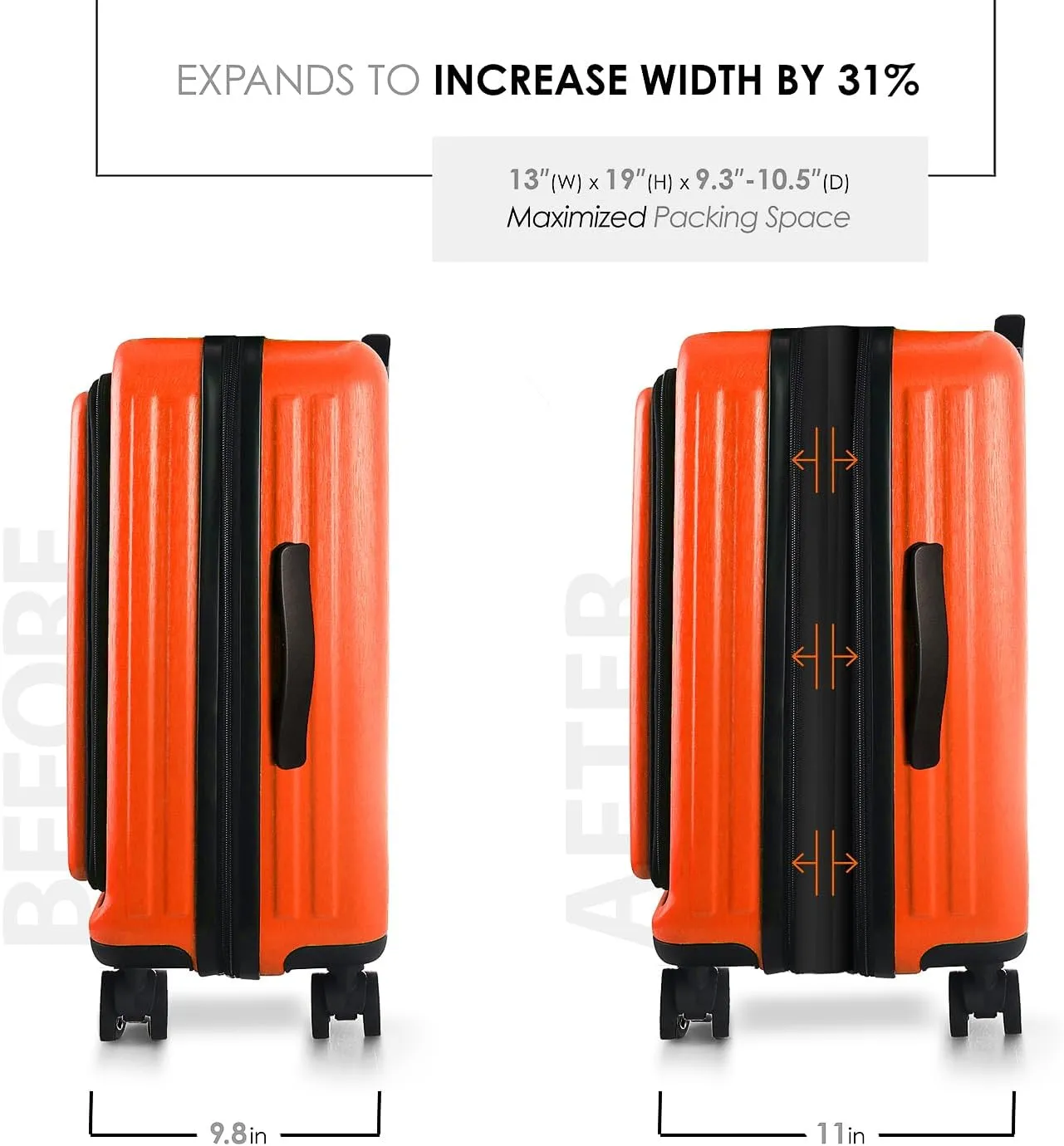22 Inch Carry On Luggage, Carry On Suitcase with Wheels, Hardside Luggage Carry-On, Expandable Orange Small Suitcase, Hard Shell Carry-on Luggage, Spinner Luggage with Cosmetic Bag