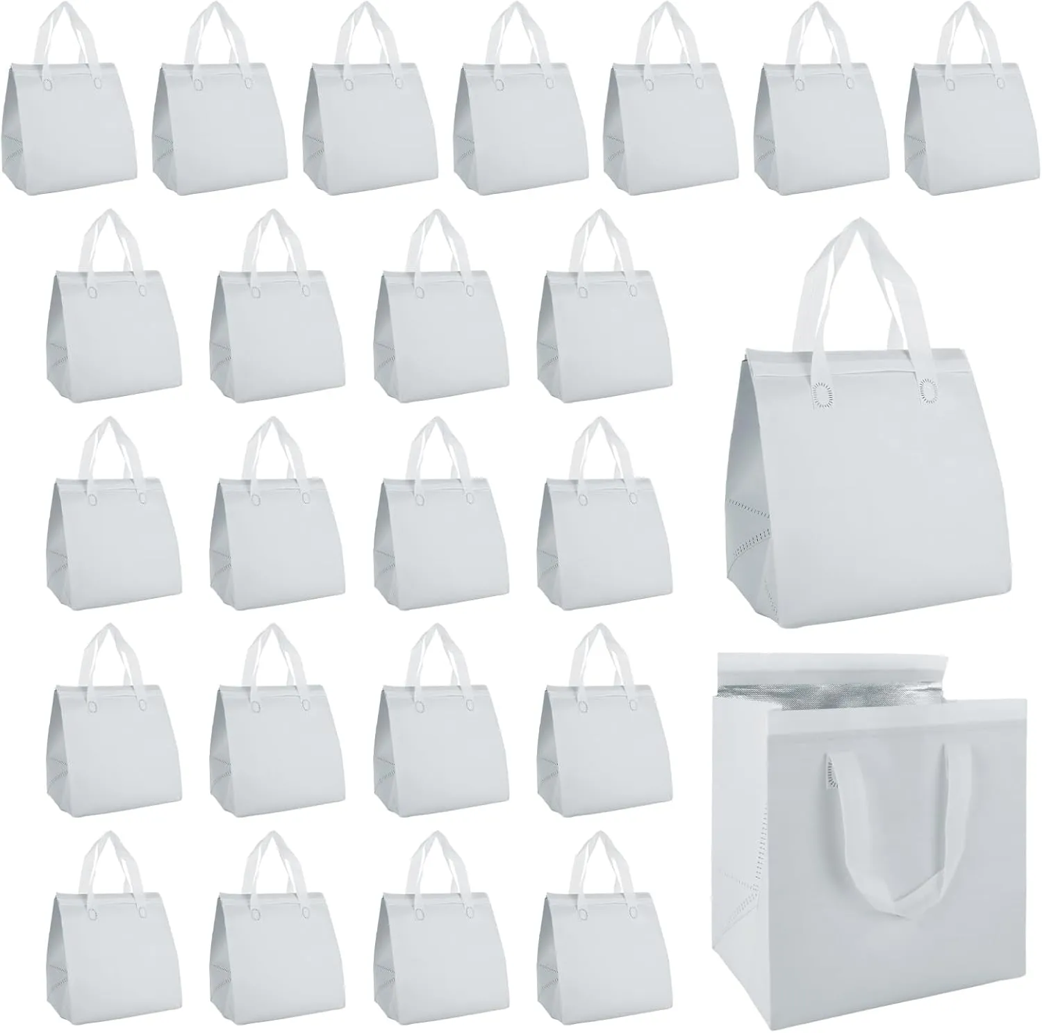 25 Pack Insulated Take Away Bags, Small Insulated Cooler Bag Grocery Bags, Disposable Lunch Bags, White Thermal Bag for Hot&cold Frozen Food, Food Delivery, 9.5 x 6 x 10 Inches