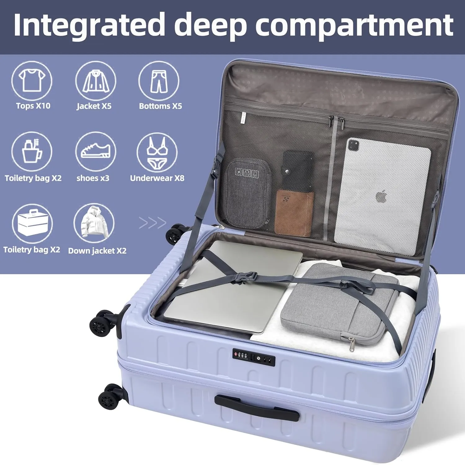 29 Inch Luggage with Expansion & Side Opening Design, 50 * 31(35)*76cm, 117L~133L Ligthweight ABS PC Hardshell Checked Suitcase, TSA Lock & YKK Zipper with HINOMOTO 360° Wheels, LiLac Purple