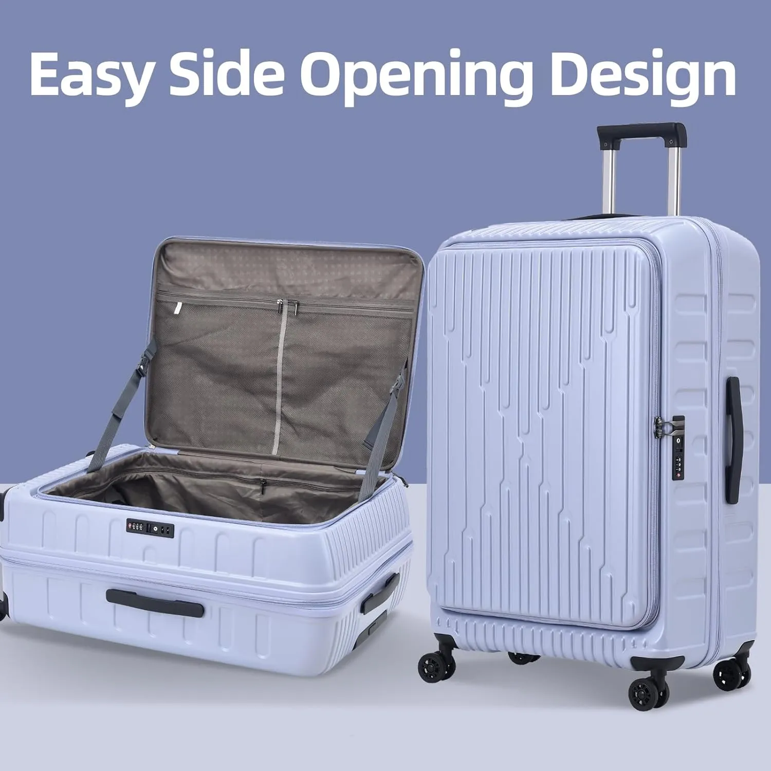 29 Inch Luggage with Expansion & Side Opening Design, 50 * 31(35)*76cm, 117L~133L Ligthweight ABS PC Hardshell Checked Suitcase, TSA Lock & YKK Zipper with HINOMOTO 360° Wheels, LiLac Purple