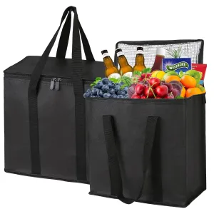 2Pack Cooler Bag Insulated Grocery Bags Large Freezer Shopping Cooler Tote for Travel Groceries Beach Thermal Food Delivery Bag to Keep Frozen Food Cold and Hot Food with Zipper Navy Innovations