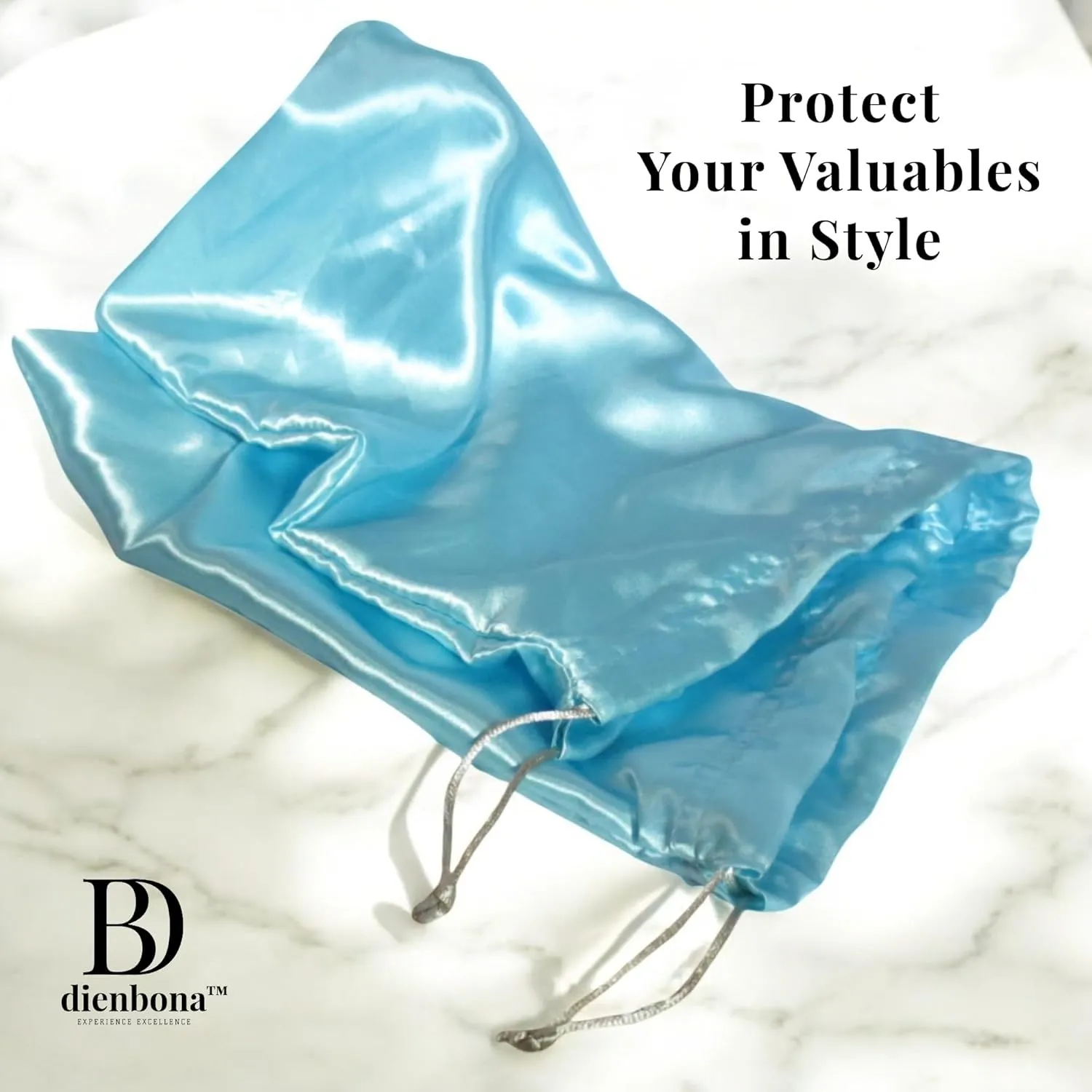3 or 4 Packs Silky Satin Drawstring Dust Bag, Moisture-Resistant Storage Cover for Purses and Travel Accessories (Ice Blue, 3 Pcs - 23.5 x 19.75 in)