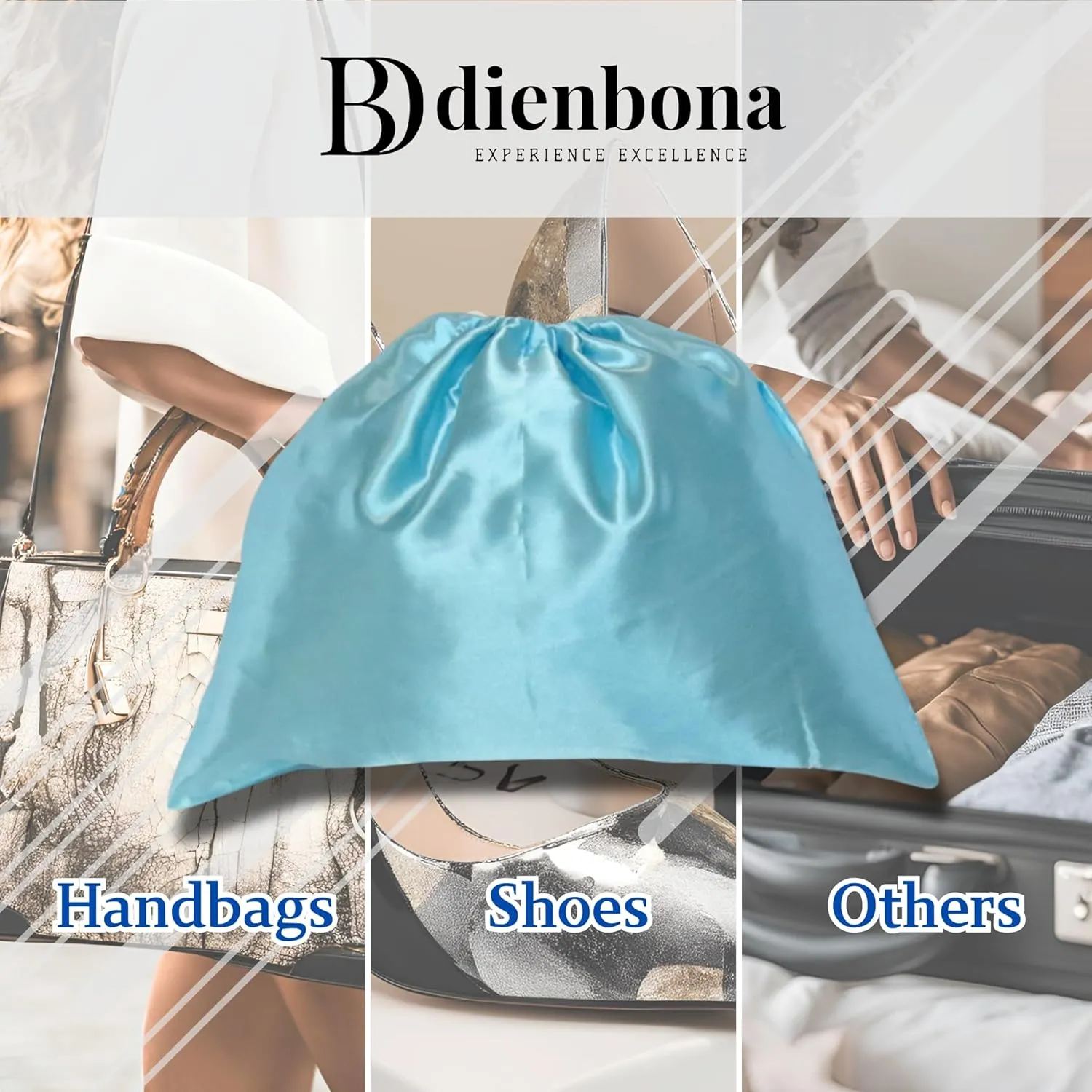 3 or 4 Packs Silky Satin Drawstring Dust Bag, Moisture-Resistant Storage Cover for Purses and Travel Accessories (Ice Blue, 3 Pcs - 23.5 x 19.75 in)