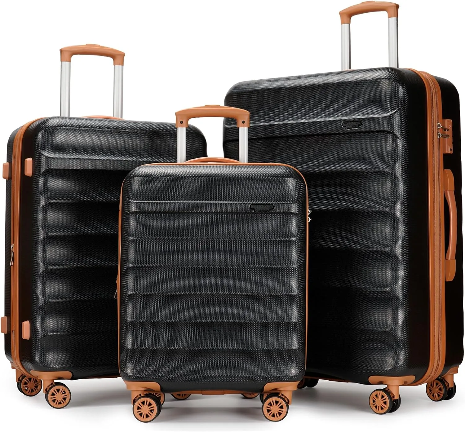 3-piece expandable luggage sets with Spinner Wheels， Suitcase with TSA Lock，Large Luggage for Family Travel & carry on 20/24/28，Black   Brown color
