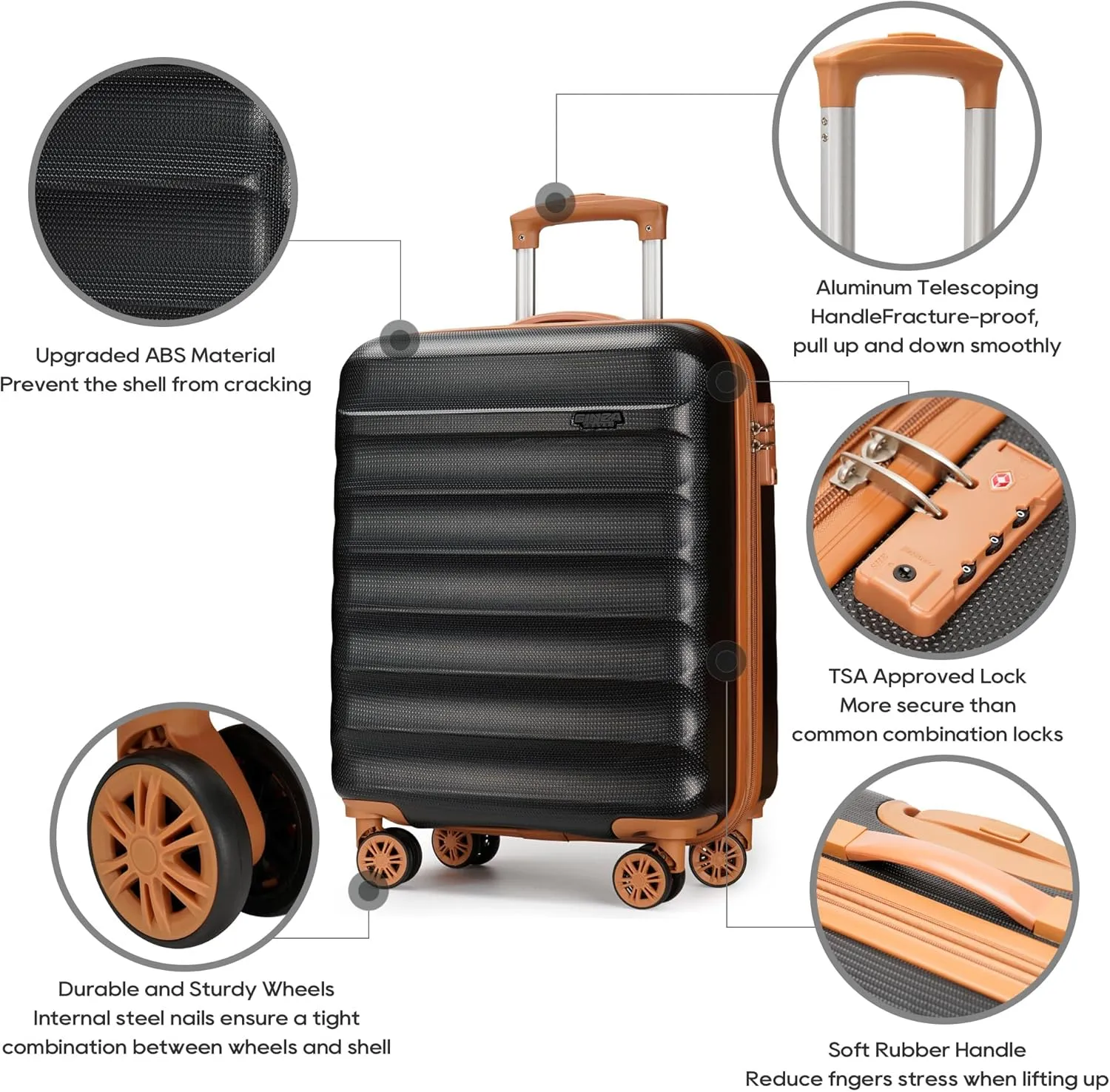 3-piece expandable luggage sets with Spinner Wheels， Suitcase with TSA Lock，Large Luggage for Family Travel & carry on 20/24/28，Black   Brown color