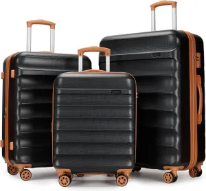 3-piece expandable luggage sets with Spinner Wheels， Suitcase with TSA Lock，Large Luggage for Family Travel & carry on 20/24/28，Black   Brown color