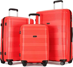 3 Piece Hard Shell Luggage Sets Large Hardside Suitcase Set with Spinner Wheels TSA Lock, 20in/25in/29in, Red