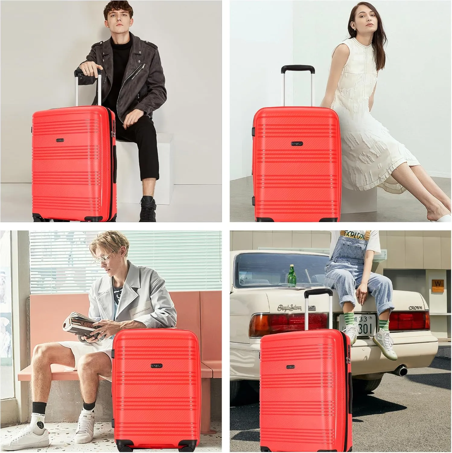 3 Piece Hard Shell Luggage Sets Large Hardside Suitcase Set with Spinner Wheels TSA Lock, 20in/25in/29in, Red
