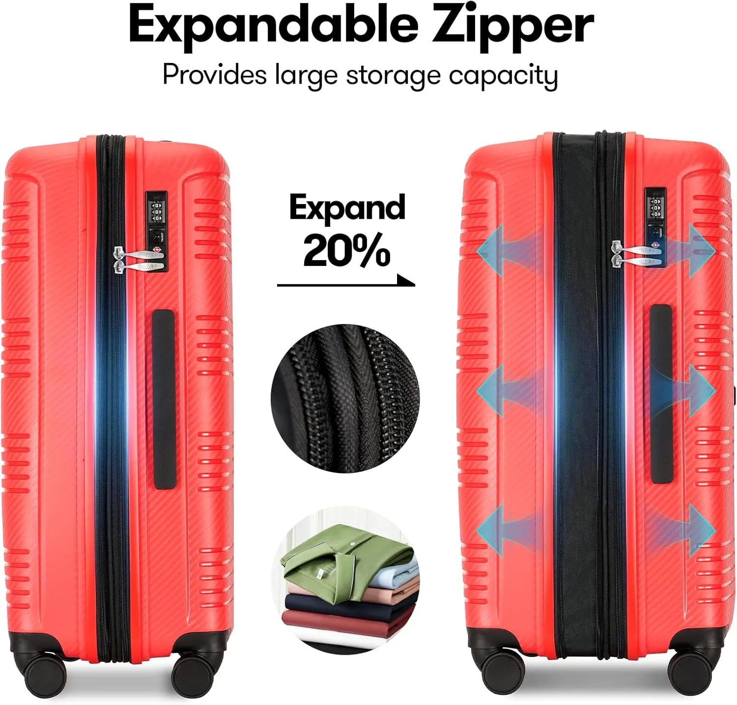 3 Piece Hard Shell Luggage Sets Large Hardside Suitcase Set with Spinner Wheels TSA Lock, 20in/25in/29in, Red