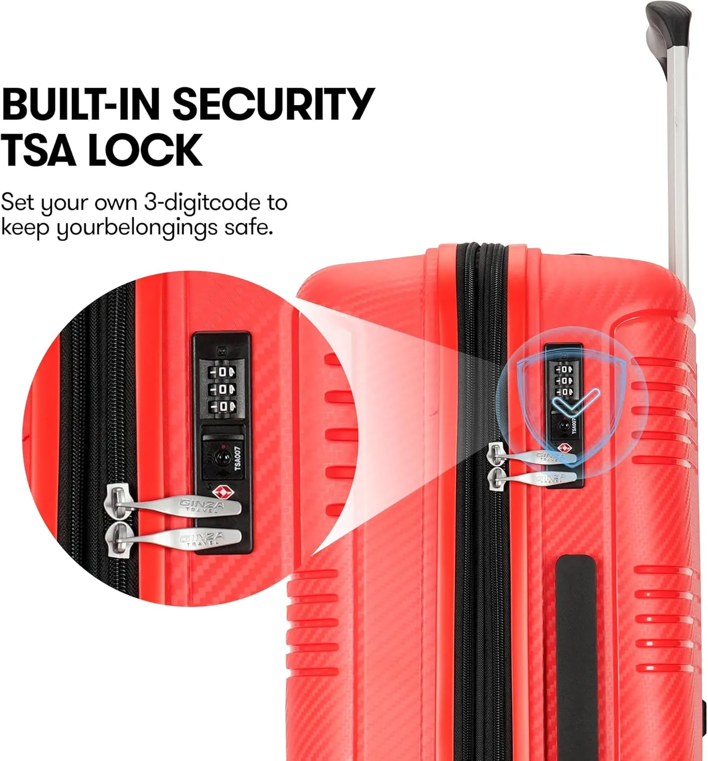 3 Piece Hard Shell Luggage Sets Large Hardside Suitcase Set with Spinner Wheels TSA Lock, 20in/25in/29in, Red