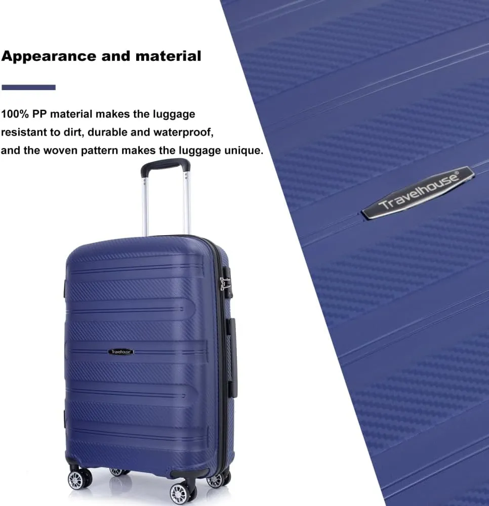 3-Piece Hardshell Luggage Set (20"/24"/28") - Lightweight PP Suitcases with Lock & 360° Spinner Wheels - Expandable Carry-On & Checked Luggage (Navy   Polypropylene)